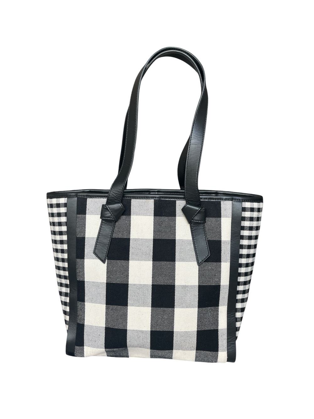 Black & White Gingham Plaid Tote Bag With Leather Trim Trendy Fall Accessories